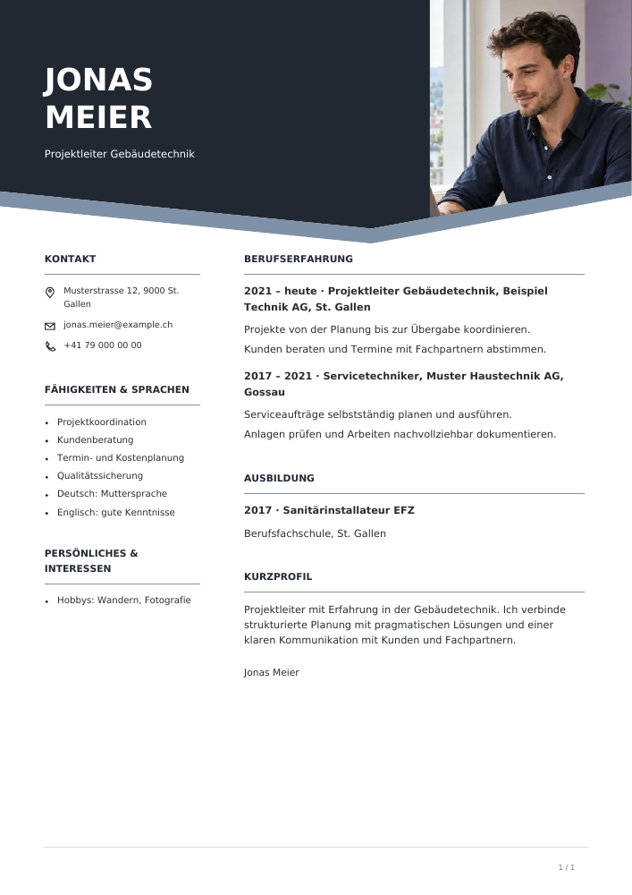 Lebenslauf – Obsidian Header
