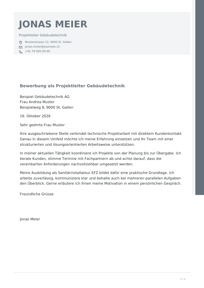 Bewerbungsschreiben – Silver Balance